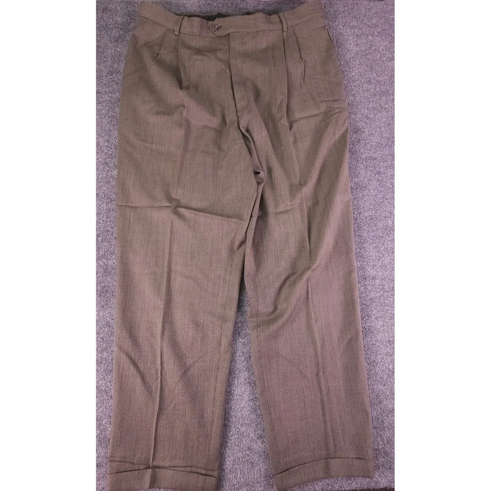 Joseph Abboud Suit Mens 46XL Brown 39x33 Pants Pleated‎ Micro Houndstooth Wool